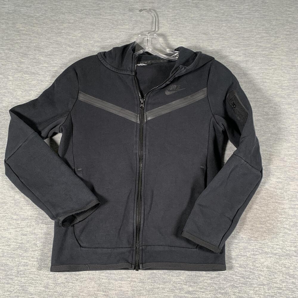 Nike Hoodie Boys Medium Black Full Zip Tech Fleece Windrunner Reflective